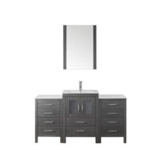 Virtu USA Dior 60 in. W x 18.3 in. D x 33.43 in. H Zebra Grey Vanity with Ceramic Vanity Top with White Square Basin and Mirror KS 70060 C ZG