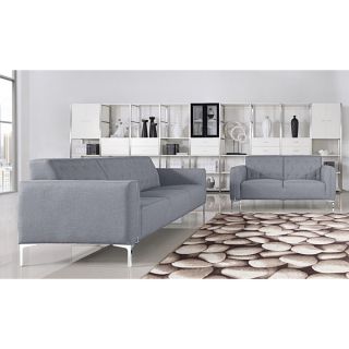Villa 2 piece Grey Fabric Upholstered Sofa and Loveseat Set