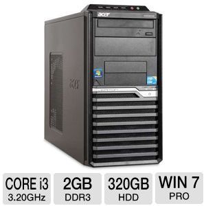 Acer Veriton M VM498G Ui3550W Refurbished Desktop PC   Intel Core i3 550 3.20GHz, 2GB DDR3, 320GB HDD, DVDRW, Windows 7 Professional 32 bit