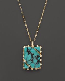 Lana Jewelry 14K Yellow Gold Square Pendant Necklace with Turquoise, 18"