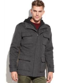 Calvin Klein Coat, Four Pocket Hooded Wool Blend Coat