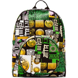 Versus Green Multicolor Canvas M.I.A Edition Logo Printed Backpack