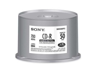 SONY 700MB 48X CD R Inkjet Printable 50 Packs Spindle Disc Model 50CDQ80PI3