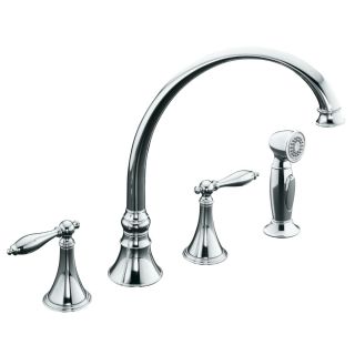 KOHLER Finial Polished Chrome 2 Handle High Arc Kitchen Faucet with Side Spray