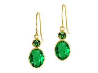 2.56 Ct Oval Green Nano Emerald Green Sapphire 14K Yellow Gold Earrings