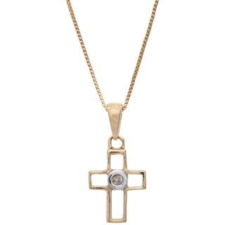 Stanley Creations 14K Gold Small Cross Necklace   Diamond Accent 5065X 50