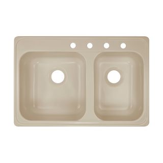 Lyons Panhandler 22 in x 33 in Almond Double Basin Acrylic Drop In 4 Hole Commercial Kitchen Sink