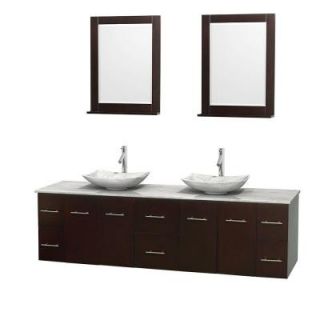 Wyndham Collection Centra 80 in. Double Vanity in Espresso with Marble Vanity Top in Carrara White, Marble Sinks and 24 in. Mirror WCVW00980DESCMGS6M24