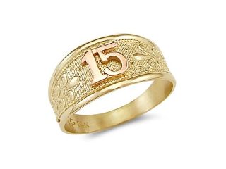 14k Yellow Rose Gold Sweet 15 Birthday Quinceanera Ring