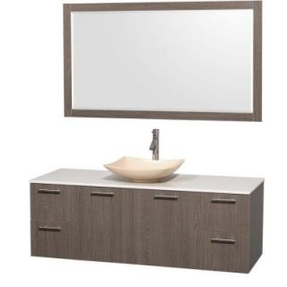 Wyndham Collection Amare 60 in. Vanity in Gray Oak with Solid Surface Vanity Top in White, Marble Sink and 58 in. Mirror WCR410060SGOWSGS5M58