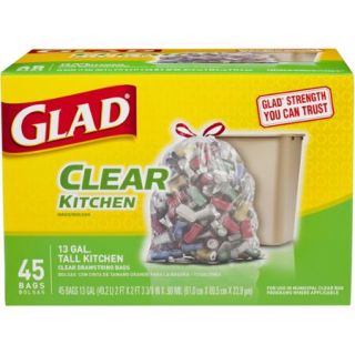 Glad Recycling Tall Kitchen Drawstring Trash Bags, Clear, 13 Gallon, 45 Count