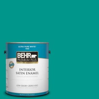 BEHR Premium Plus 1 gal. #S G 490 Intense Teal Zero VOC Satin Enamel Interior Paint 730001