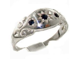 925 Solid Sterling Silver Natural Sapphire Antique style Gypsy band Ring   Size 5.75   Finger Sizes 4 to 12 Available