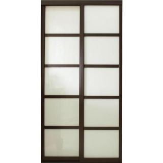 Contractors Wardrobe 48 in. x 81 in. Tranquility Glass Panels Back Painted White Interior Sliding Door with Espresso Wood Frame TR5 PSW4881ES2R