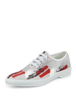Prada Runway Racecar Lace Up Sneaker, White/Red