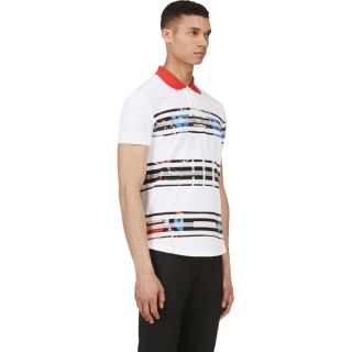 Givenchy White Stripe Radio Print Polo Shirt