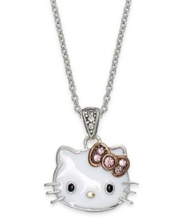 Hello Kitty Sterling Silver Necklace, Enamel Hello Kitty Face Necklace