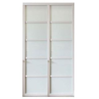 Contractors Wardrobe 60 in. x 96 in. Tranquility Glass Panels Back Painted White Wood Frame Interior Sliding Door TR5 PSW6096WH2X