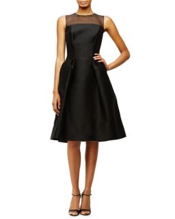 Carolina Herrera Sleeveless Sheer Yoke Cocktail Dress, Black