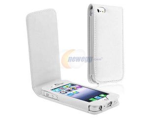 Insten White Leather Case Cover + 2 LCD Kit (Front & Back) Anti Glare Screen Cover compatible with Apple iPhone 5