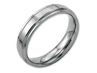 Stainless Steel Ridged Edge 5mm Polished Band, Size 10
