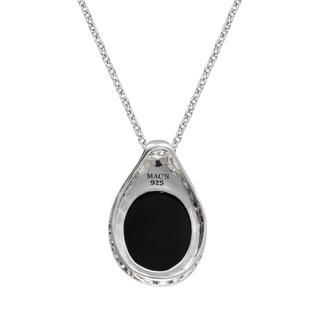 Macs  Cabochon Oval Cut Black Onyx & Marcasite 18, accented with 14K