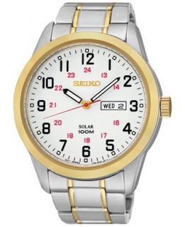 Seiko Mens Solar Two Tone Stainless Steel Bracelet Watch 43mm SNE370
