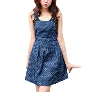 Allegra K Women's Dots Pattern A line Overall Dress Blue (Size XL / 16)