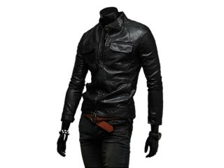 KMFEIL Men Hansome Motorcycle Faux Leather Winter Jacket