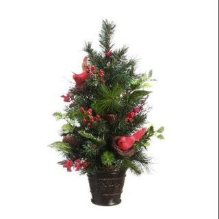 26" Potted Pine Cone, Cardinal and Berry Pine Artificial Christmas Tree   Unlit
