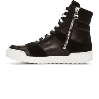 Balmain Black Leather & Suede High Top Sneakers
