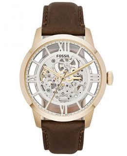 Fossil Mens Automatic Townsman Brown Leather Strap Watch 44mm ME3043