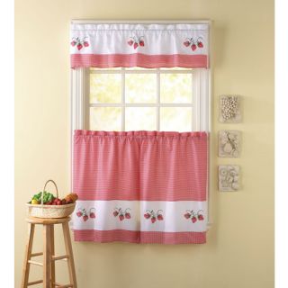CHF & You Strawberry Gingham Tailored Tier Curtain Panel, Set of 2