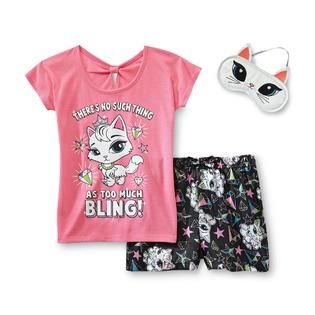 Joe Boxer Girls Glitter Pajamas & Sleep Mask   Kitty Cat   Kids
