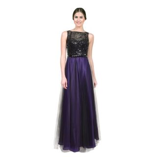Theia Womens Black and Purple Beaded Bodice Tulle Organza Evening