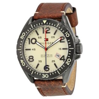 Tommy Hilfiger Mens 1791133 Casual Sport Round Brown Leather Strap