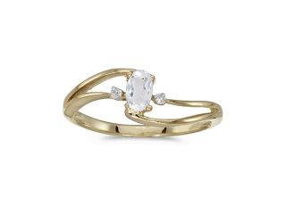 Birthstone Company 14k Yellow Gold Oval White Topaz And Diamond Wave Ring