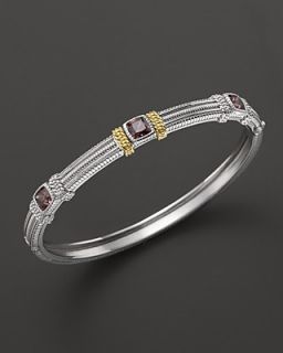 Judith Ripka Sterling Silver 3 Stone Bangle with Raspberry Crystal