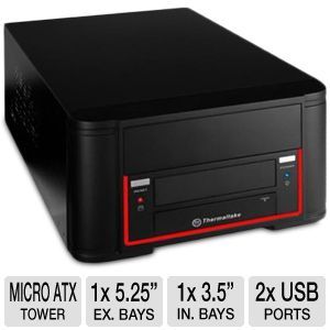 Thermaltake VL52021N2U Element Q Mini ITX Case   200W PSU, 2x USB, 2x 3.5 Bays, HD Audio Port, Black