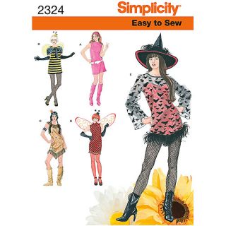 Simplicity Pattern Misses' Witch/Lady Bug/Bumble Bee/Native American/1960's Costumes, (XS, S, M, L, XL)