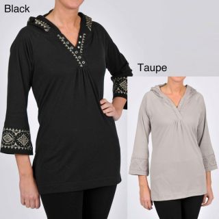 La Cera Womens 3/4 length Sleeve Embroidered Hooded Tunic