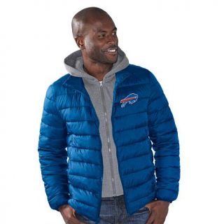 Officially Licensed NFL Three Point Quilted Jacket with Detachable Hood   Bills   7758661