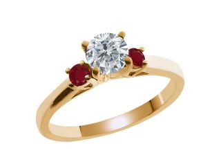 0.74 Ct Round I/J Diamond Red Ruby 925 Yellow Gold Plated Silver Ring