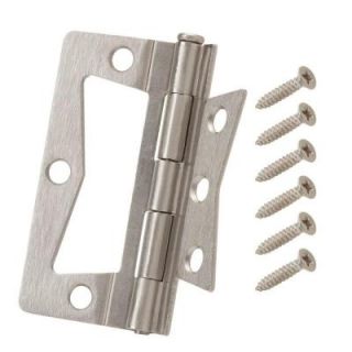 Everbilt 3 in. Satin Nickel Non Mortise Hinges (2 Pack) 16120
