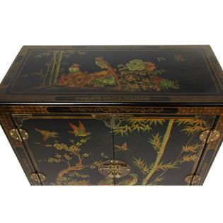 Oriental Furniture  Black Lacquer Nestling Birds Cabinet