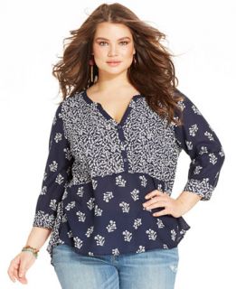 Lucky Brand Plus Size Three Quarter Sleeve Printed Top