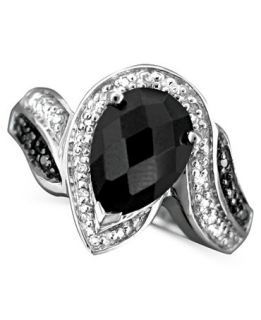Sterling Silver Ring, Onyx and Diamond (1/10 ct. t.w.)   Rings