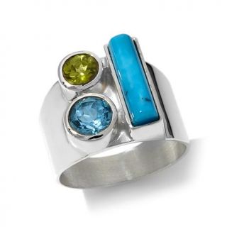 Jay King Turquoise, Blue Topaz and Peridot Sterling Silver Ring   7714462