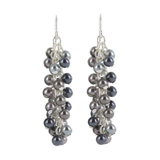 Roman Silvertone Blue and Grey Faux Pearl Dangle Earrings
