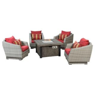 RST Brands Cannes 5 Piece Patio Fire Pit Seating Set with Cantina Red Cushions OP PECLB5FT CNS CAN K